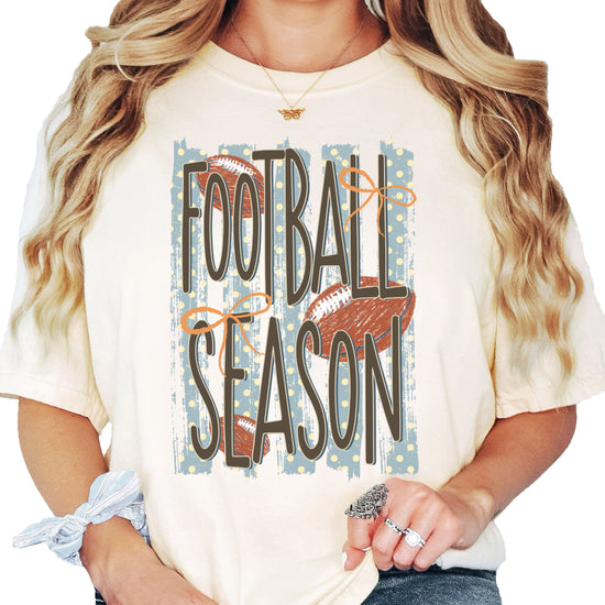 Football Season coquette bow Comfort Colors tee in Ivory - view 4
