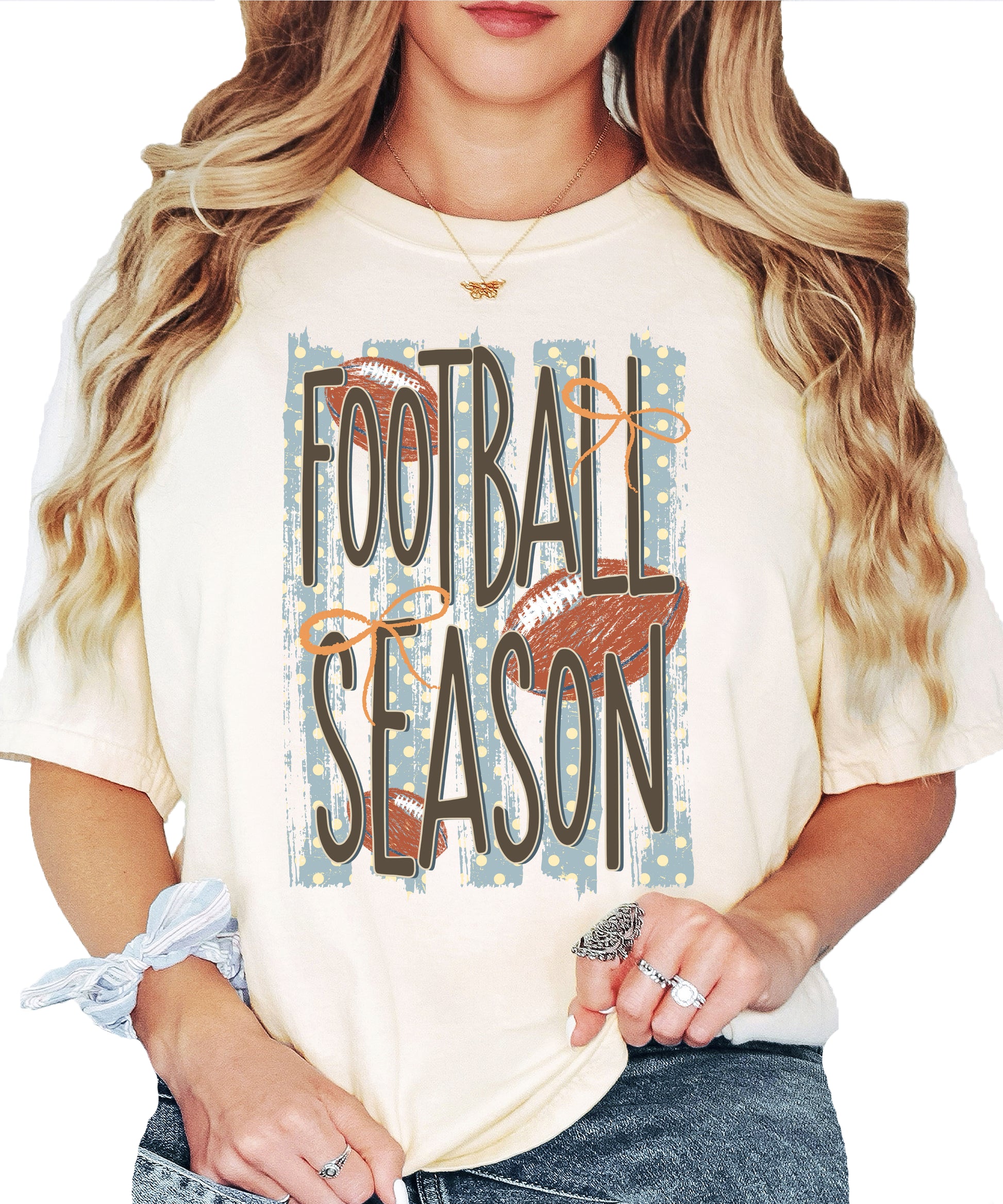 Football Season coquette bow Comfort Colors tee in Ivory - view 4