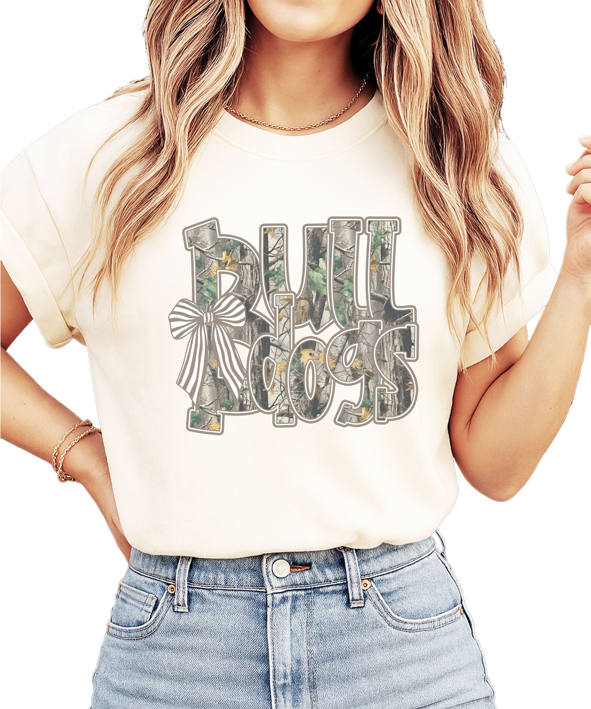 Bulldogs Camo Coquette Bow Comfort Colors tee in Ivory - view 4