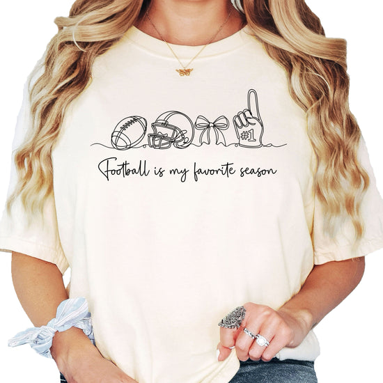 Football is My Favorite Season game day coquette bow Comfort Colors tee, Ivory Shirt, view 4
