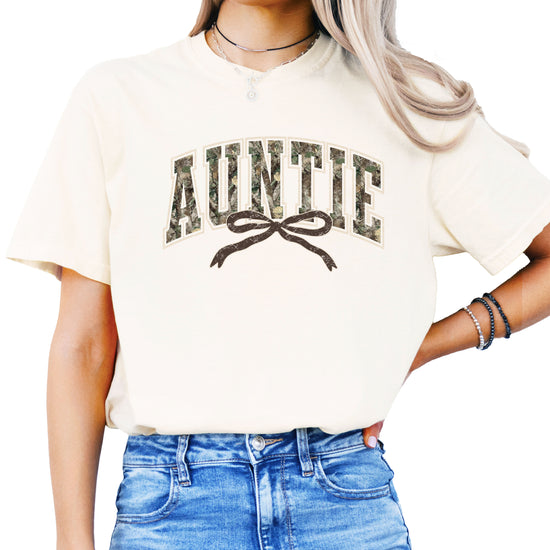 Auntie camo coquette bow womens tee in Ivory, product view 4
