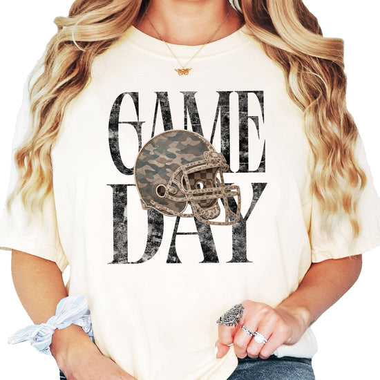 Ivory Shirt Game Day Camo Football Helmet Comfort Colors tee view 4 - Olive Loves Apple