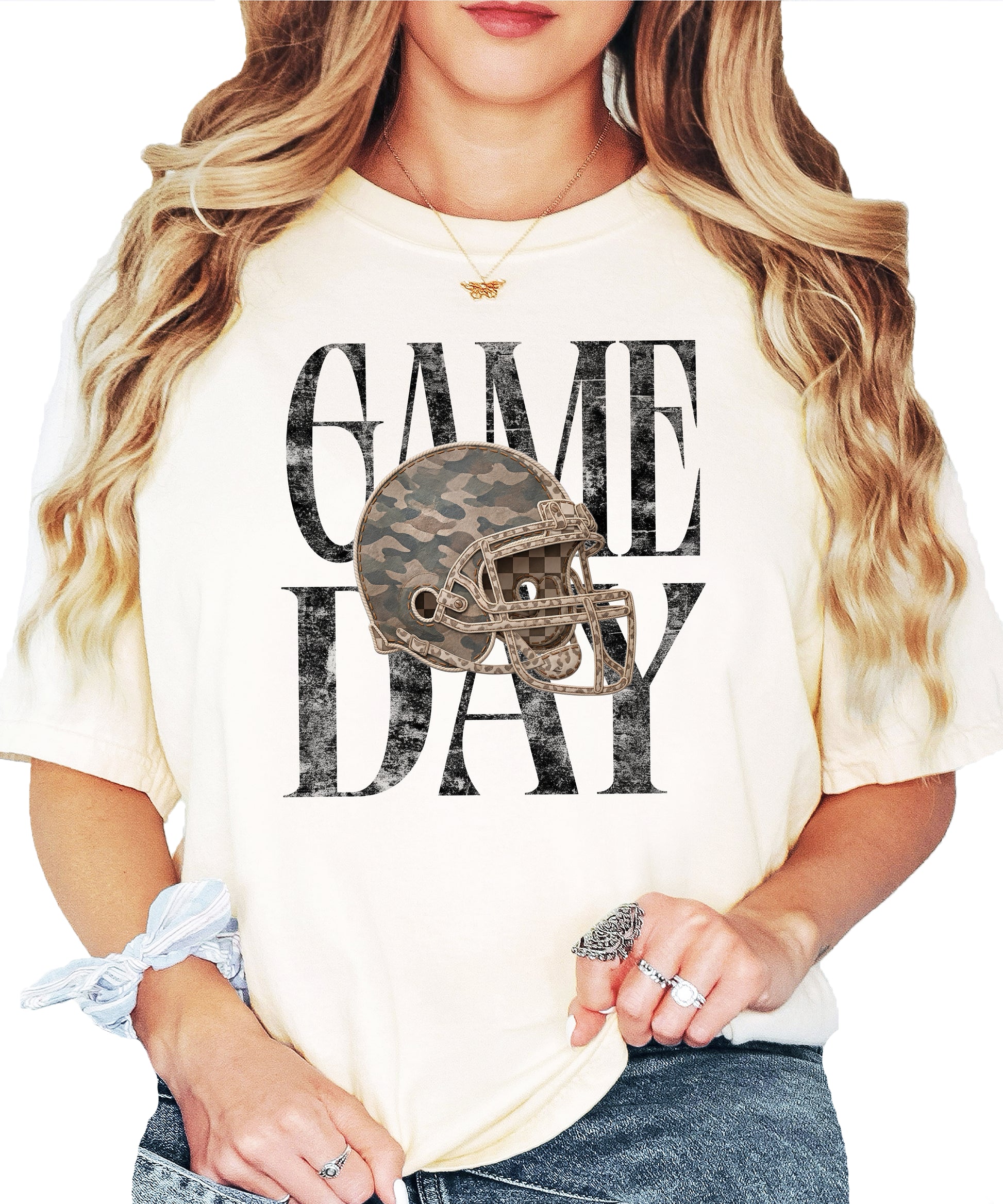 Ivory Shirt Game Day Camo Football Helmet Comfort Colors tee view 4 - Olive Loves Apple