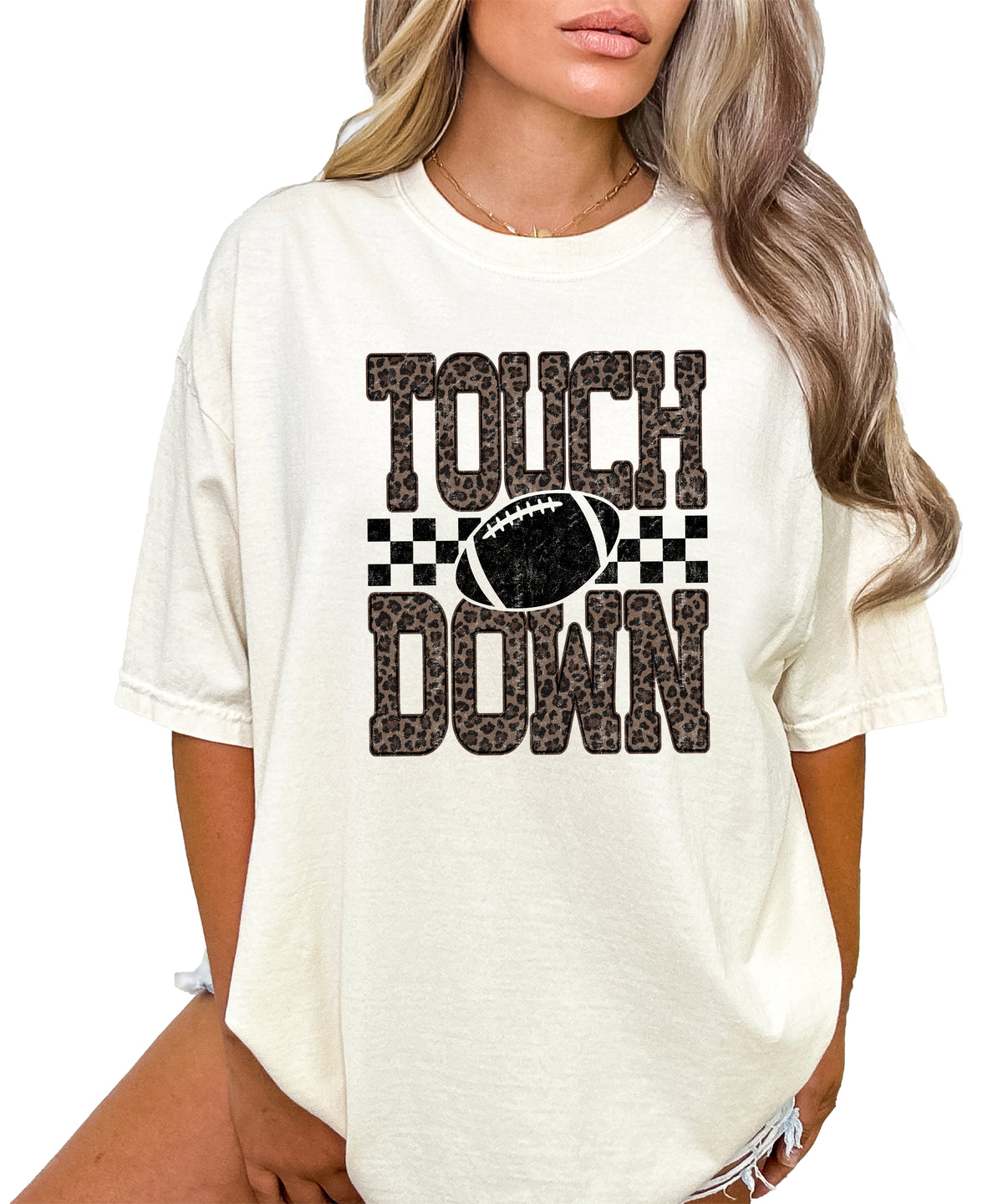 Leopard Print Touchdown Comfort Colors tee in Ivory - view 4