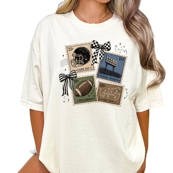 Vintage Football Stamps Coquette Bow Comfort Colors tee in Ivory - view 4