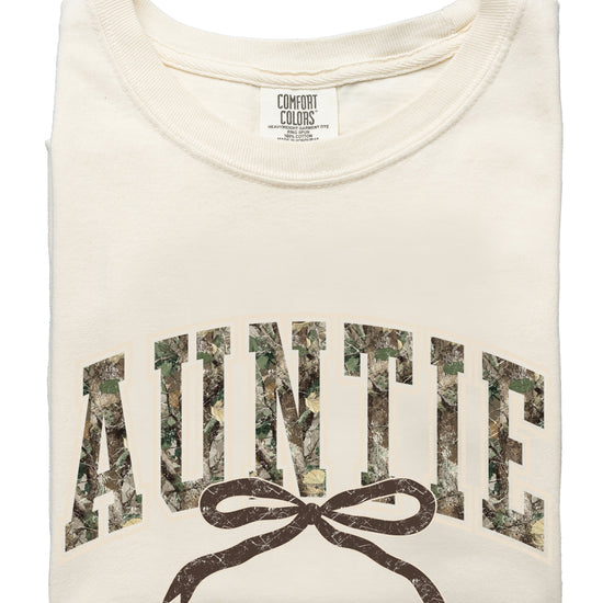 Auntie camo coquette bow womens tee in Ivory, product view 5