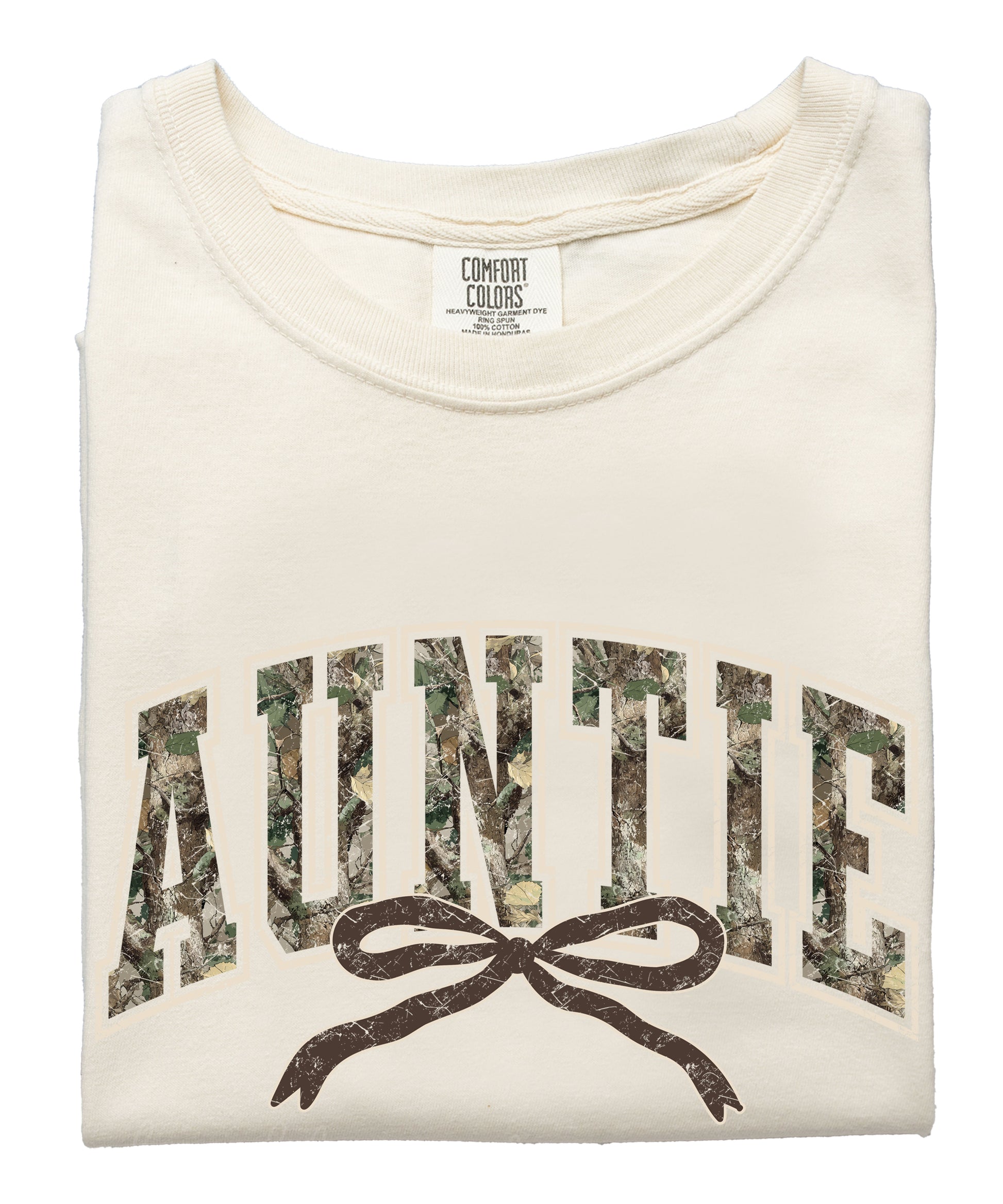 Auntie camo coquette bow womens tee in Ivory, product view 5
