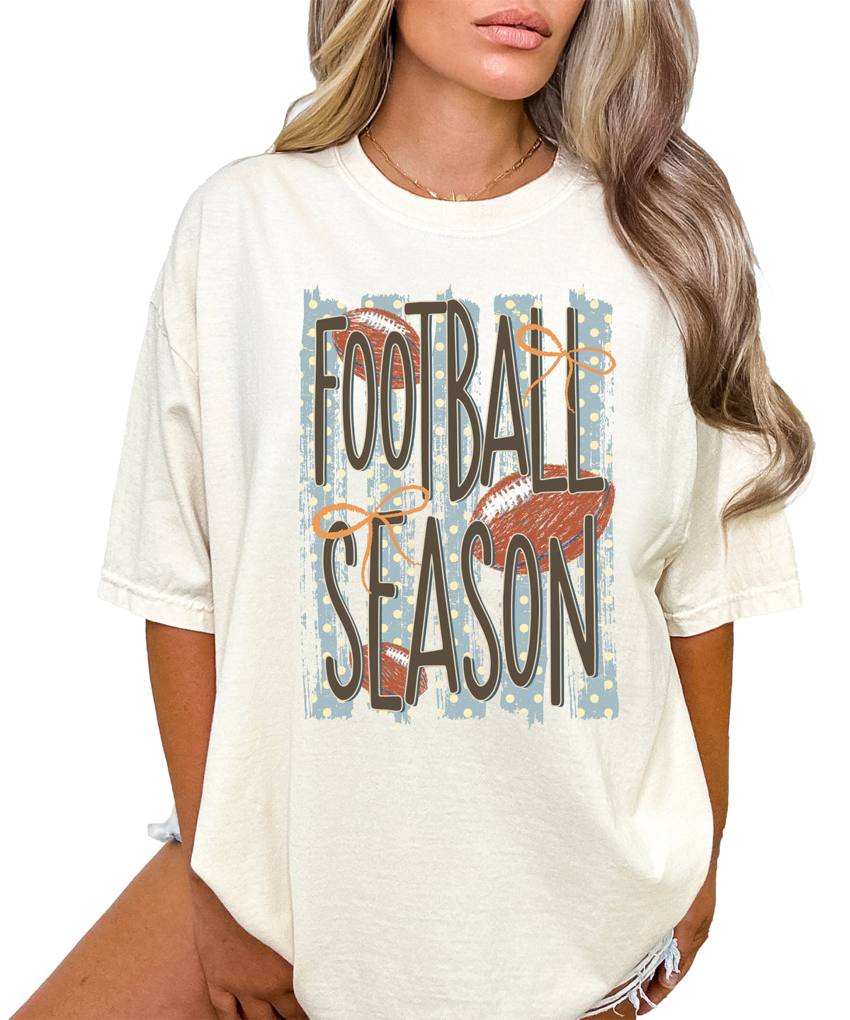 Football Season coquette bow Comfort Colors tee in Ivory - view 5
