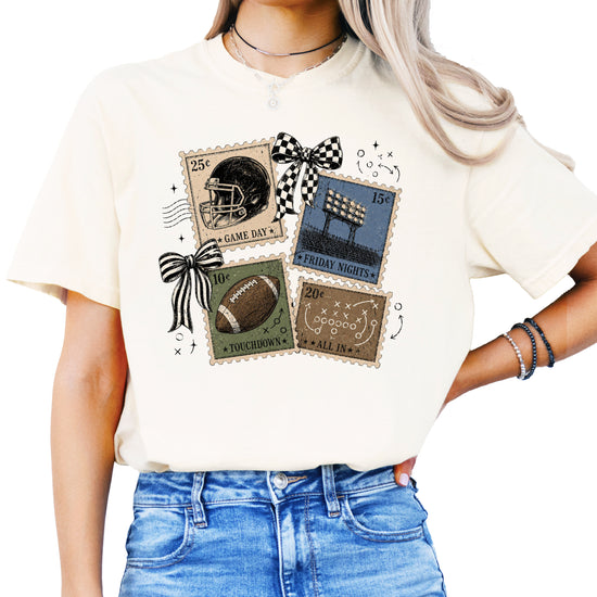 Vintage Football Stamps Coquette Bow Comfort Colors tee in Ivory - view 5
