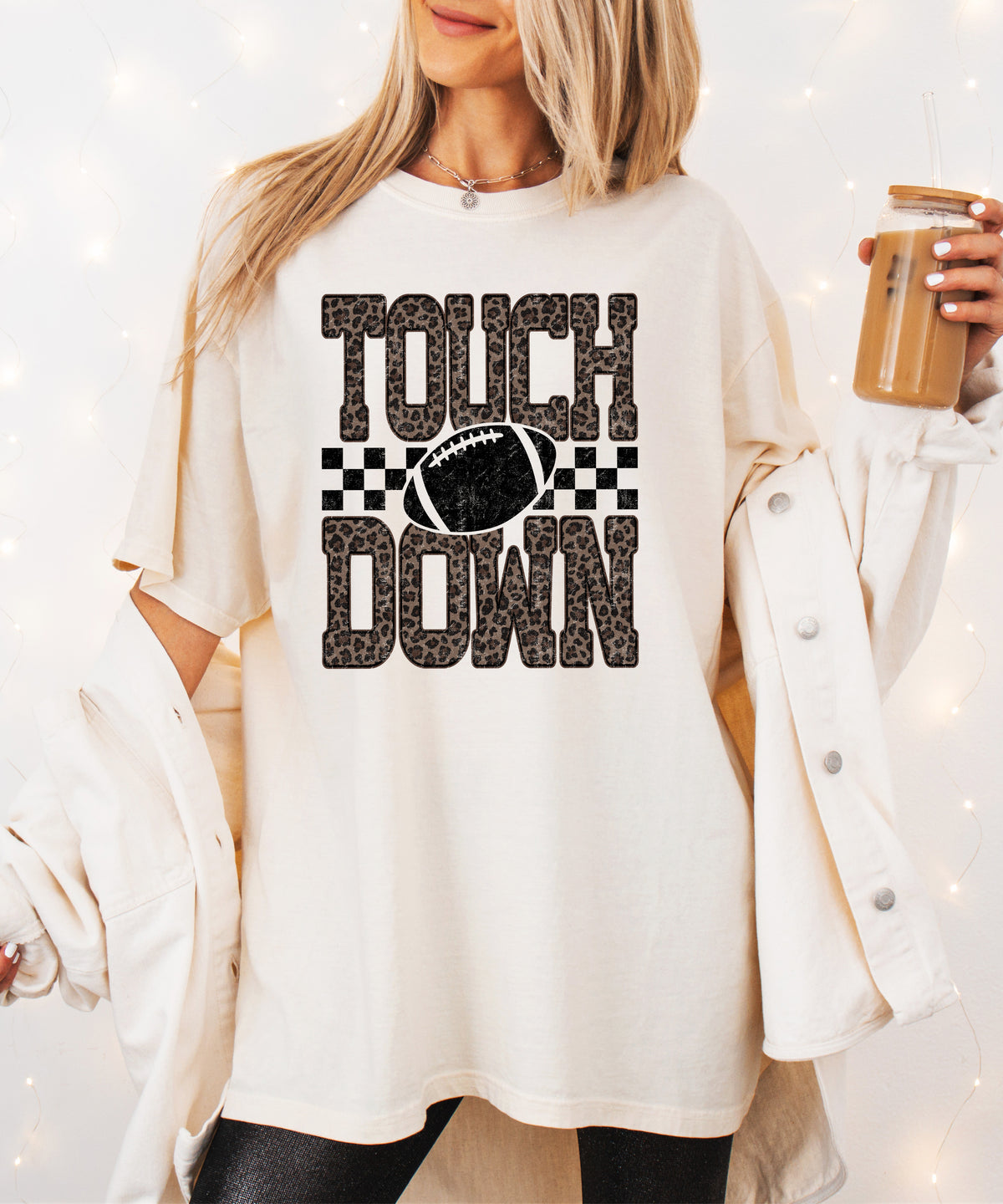 Leopard Print Touchdown Comfort Colors tee in Ivory - view 5