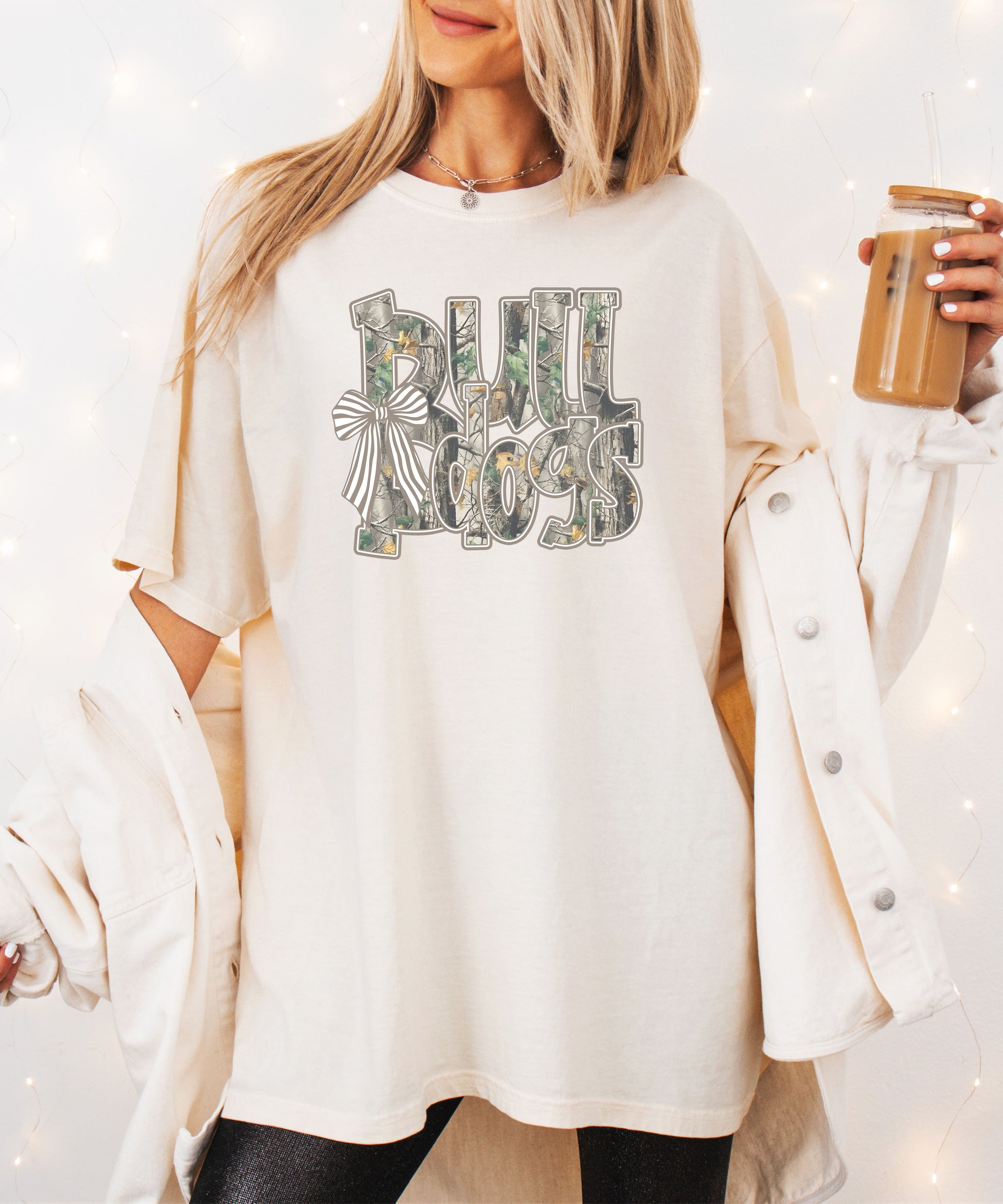 Bulldogs Camo Coquette Bow Comfort Colors tee in Ivory - view 6