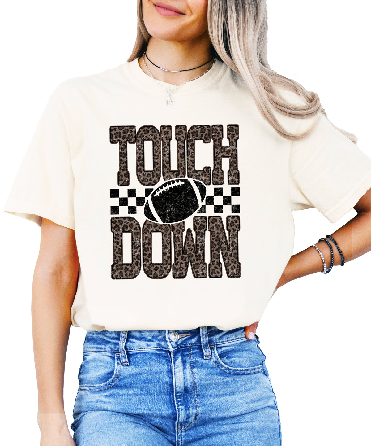 Leopard Print Touchdown Comfort Colors tee in Ivory - view 6