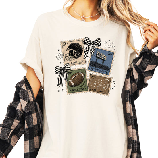 Vintage Football Stamps Coquette Bow Comfort Colors tee in Ivory - view 6