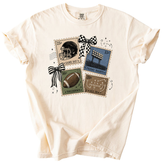 Vintage Football Stamps Coquette Bow Comfort Colors tee in Ivory - view 7