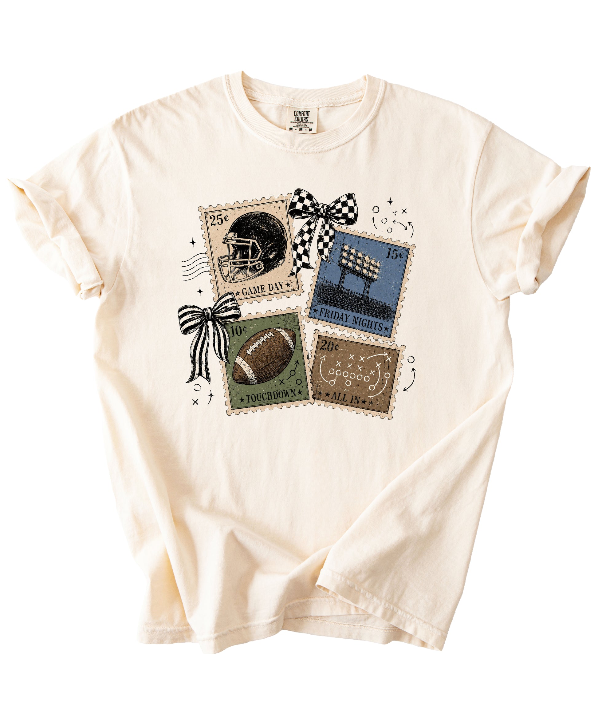 Vintage Football Stamps Coquette Bow Comfort Colors tee in Ivory - view 7