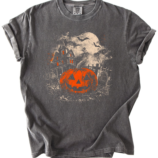 Halloween jack-o-lantern haunted house graphic tee, Pepper Shirt, view 2