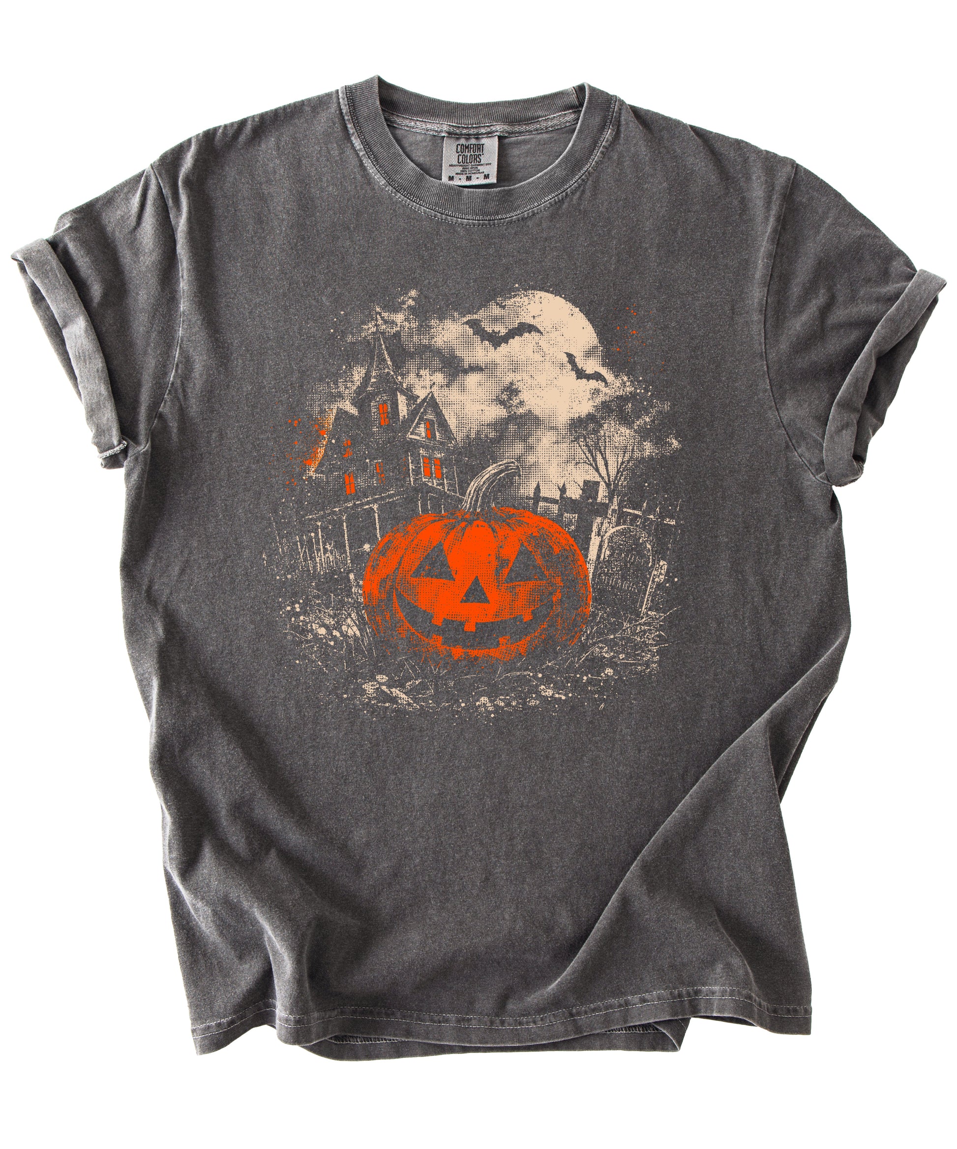 Halloween jack-o-lantern haunted house graphic tee, Pepper Shirt, view 2