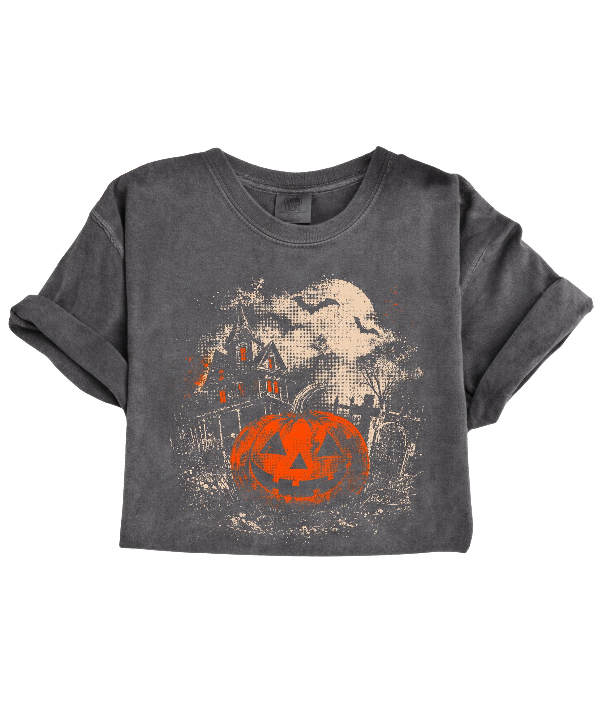 Halloween jack-o-lantern haunted house graphic tee, Pepper Shirt, view 5
