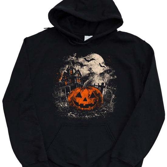 Jack O Lantern haunted house Halloween hoodie in Black - alternate view