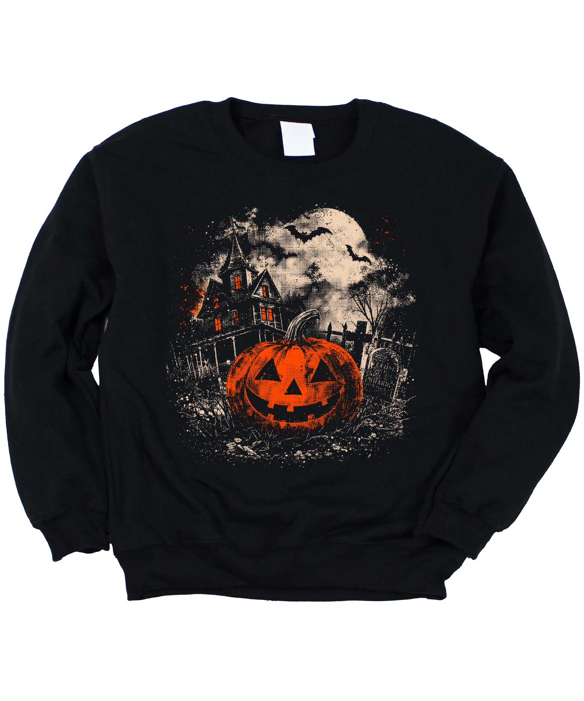 Black Jack O Lantern Halloween sweatshirt for women and teen girls, styled model shot