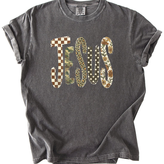 Trendy Jesus checkered leopard floral graphic tee, Pepper Shirt, view 2