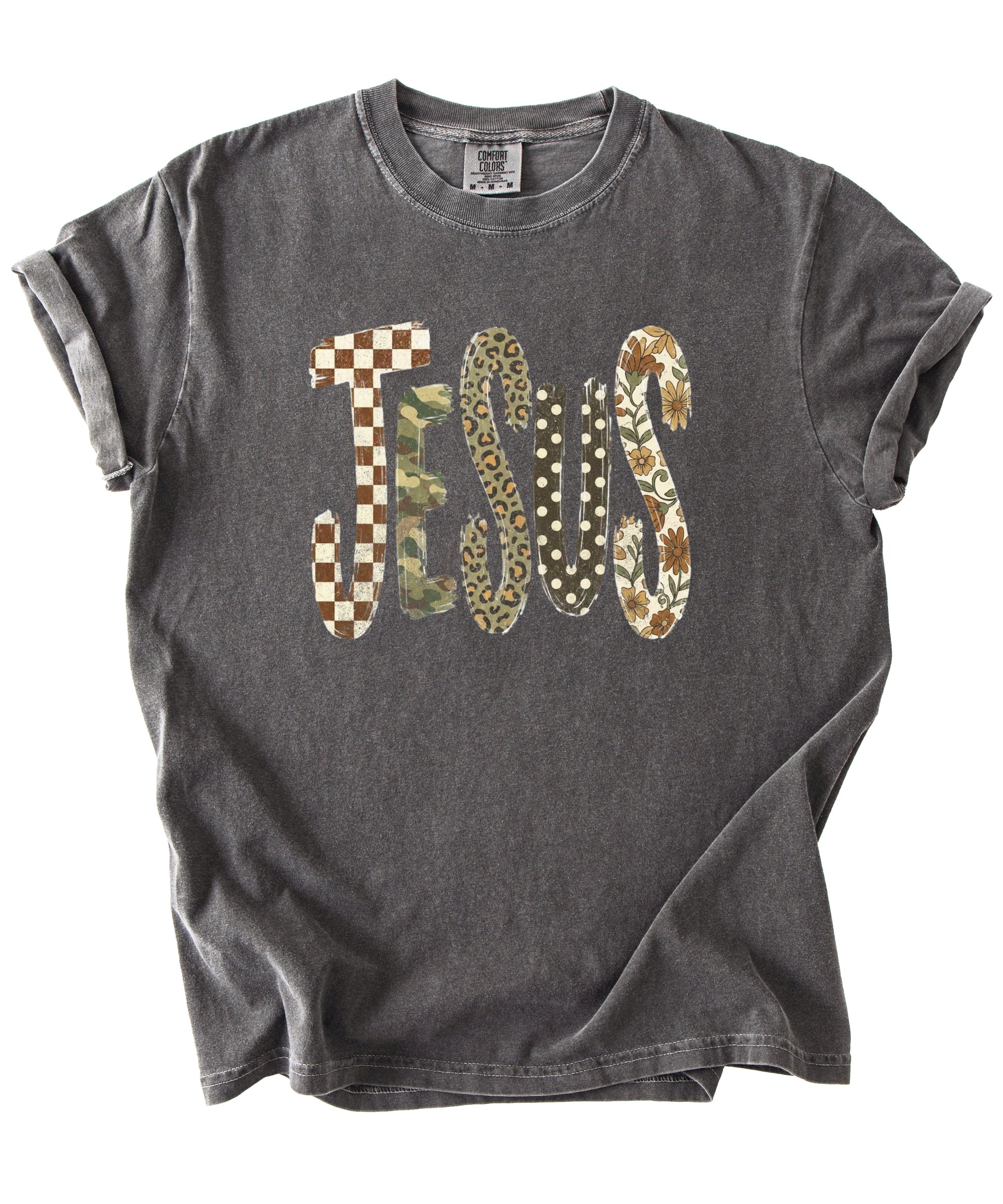 Trendy Jesus checkered leopard floral graphic tee, Pepper Shirt, view 2