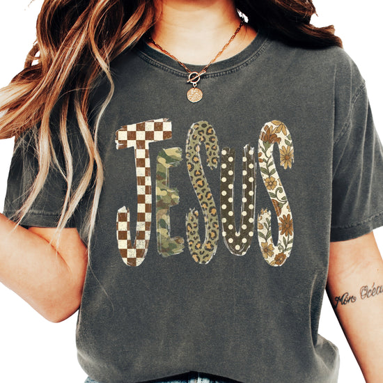 Trendy Jesus checkered leopard floral graphic tee, Pepper Shirt, view 4