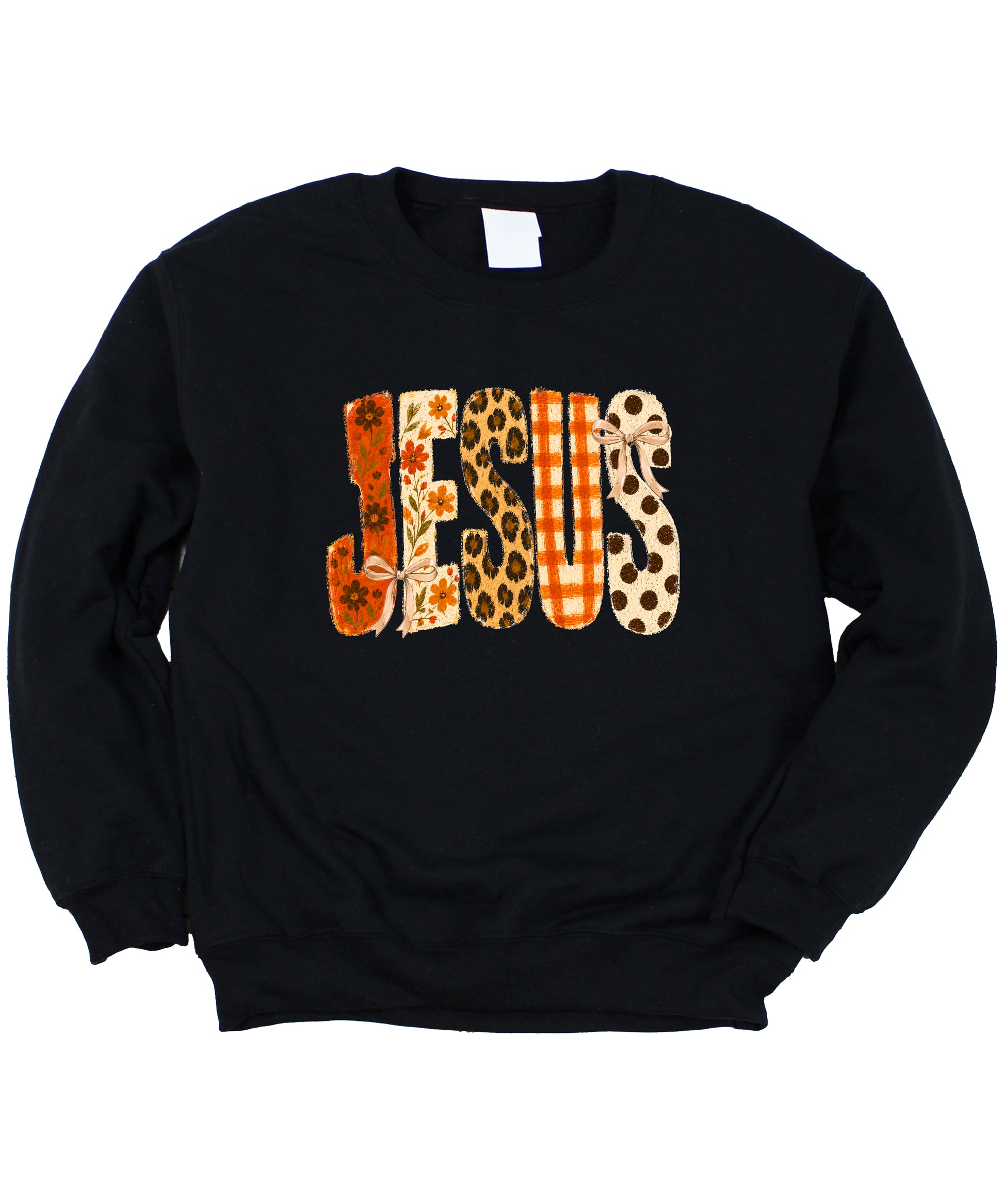 Black Jesus fall floral sweatshirt, styled on model
