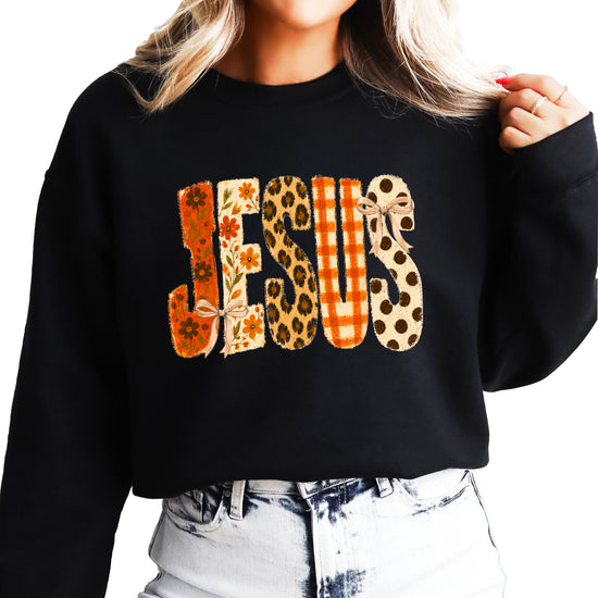 Black Jesus fall floral sweatshirt, lifestyle view