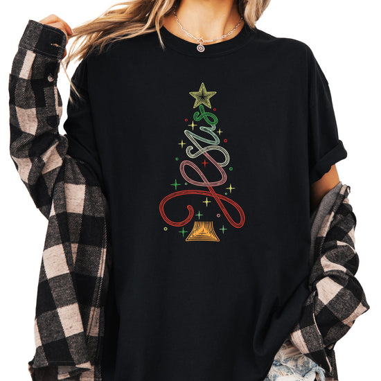 Jesus Christmas tree womens black t-shirt
