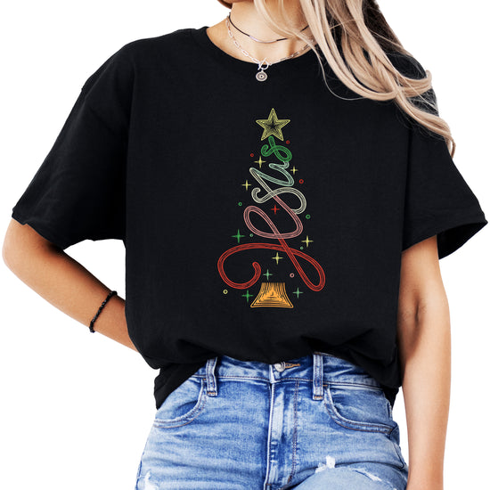 Jesus Christmas tree womens black t-shirt