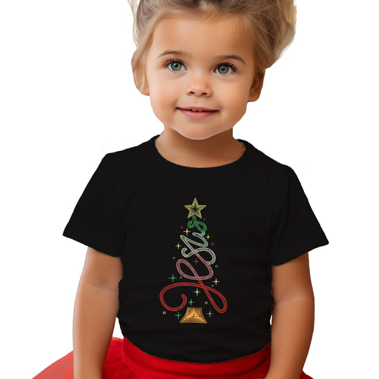 Jesus Christmas tree kids girls black t-shirt