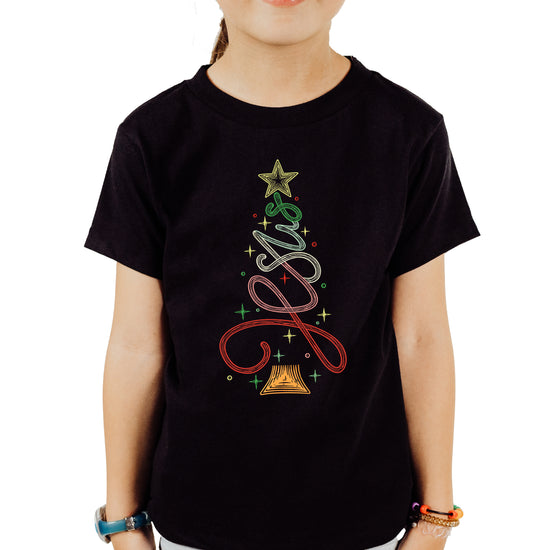 Jesus Christmas tree kids girls black t-shirt