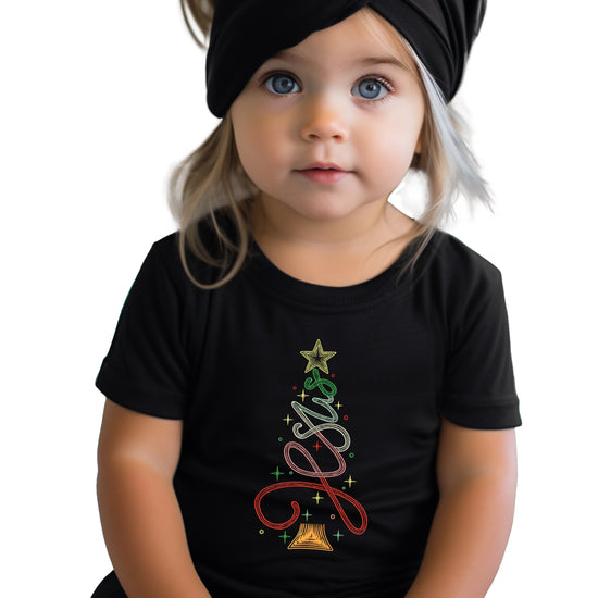 Jesus Christmas tree kids girls black t-shirt