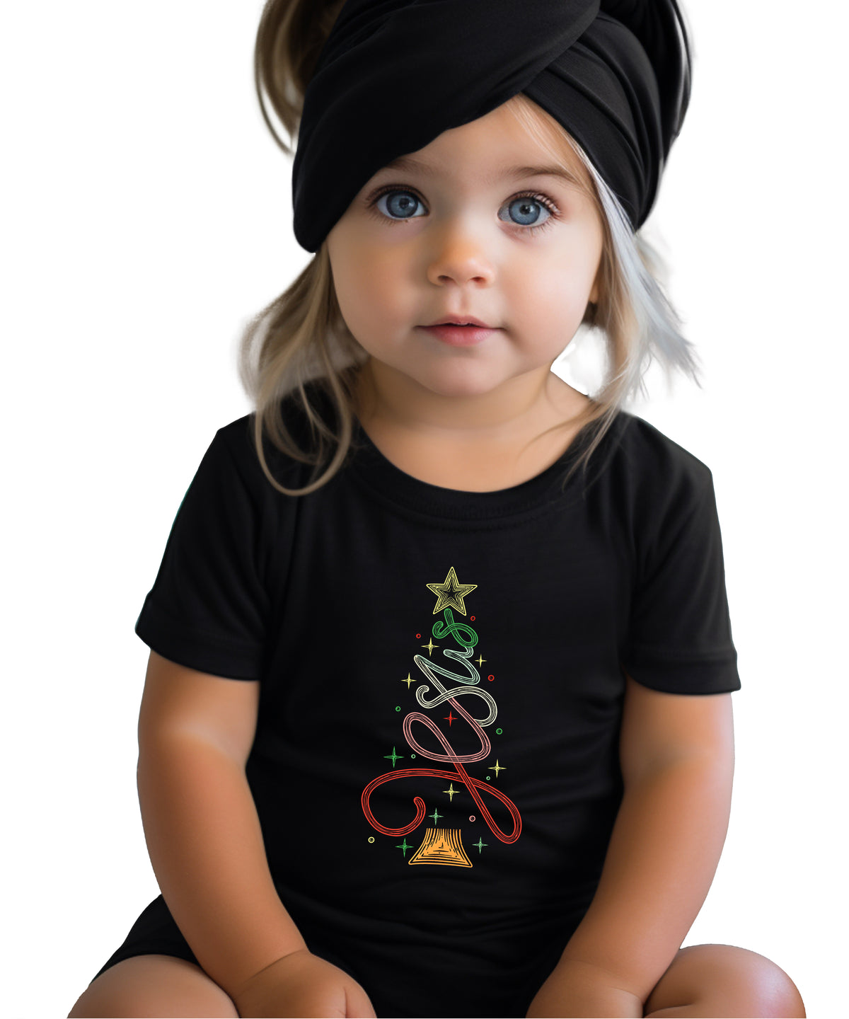 Jesus Christmas tree kids girls black t-shirt