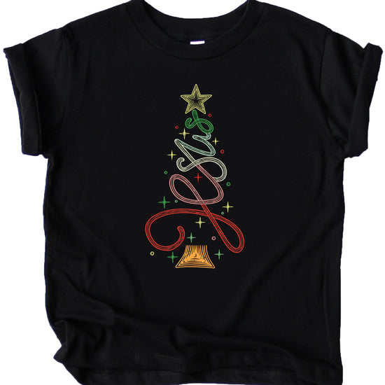 Jesus Christmas tree kids girls black t-shirt