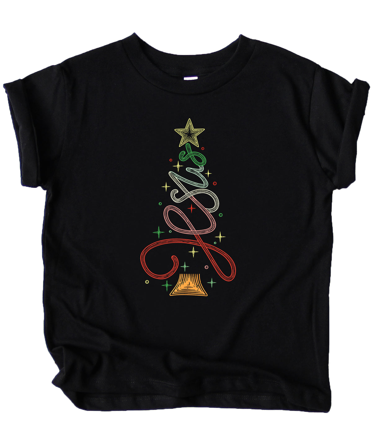 Jesus Christmas tree kids girls black t-shirt