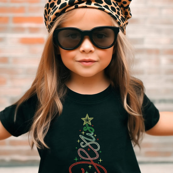 Jesus Christmas tree kids girls black t-shirt
