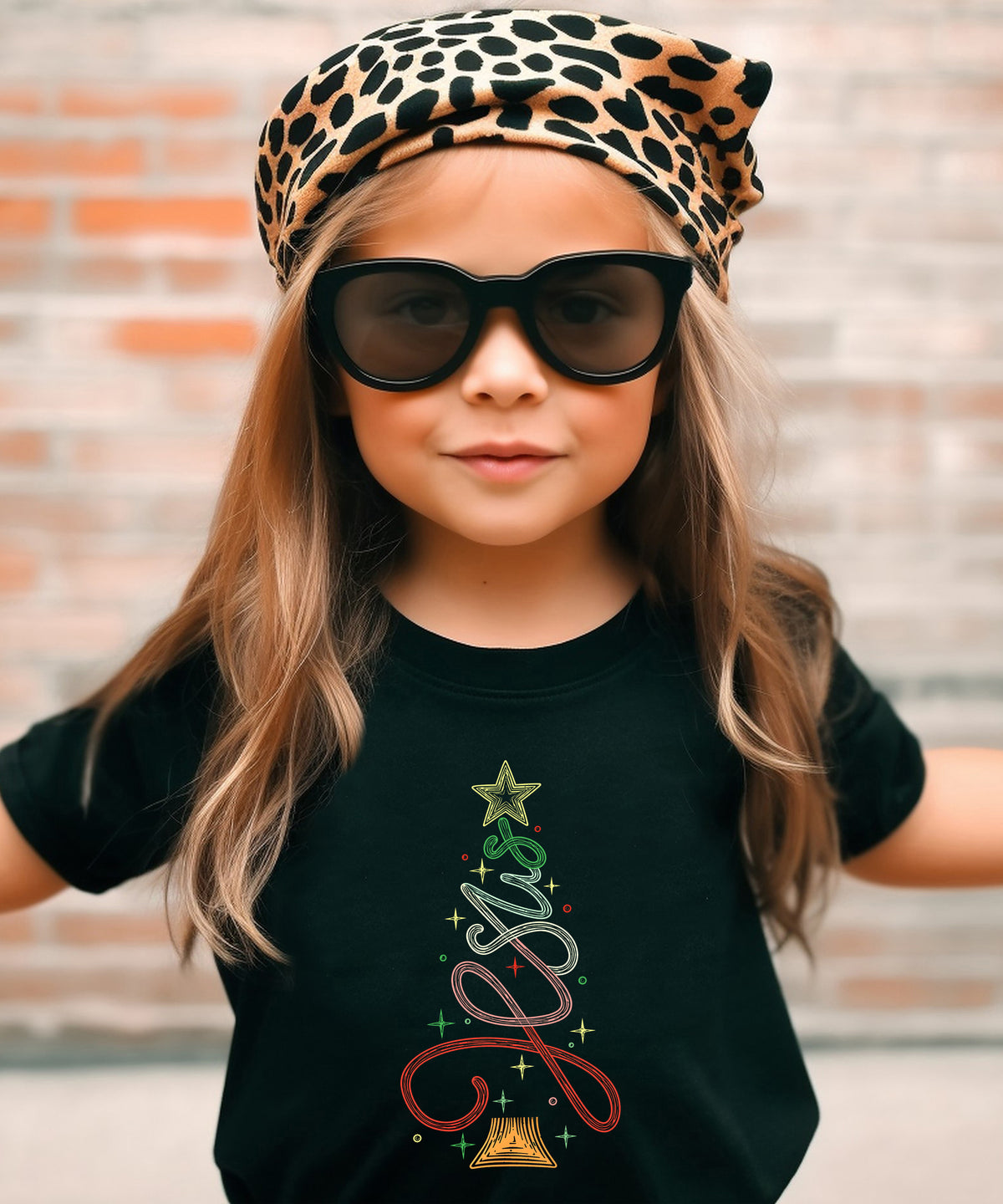Jesus Christmas tree kids girls black t-shirt