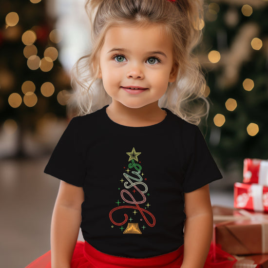 Jesus Christmas tree kids girls black t-shirt