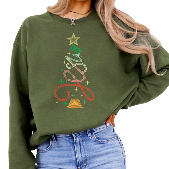 Jesus Christmas Tree Christian Sweatshirt Army Green