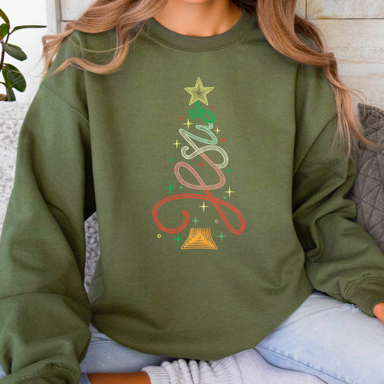 Jesus Christmas Tree Christian Sweatshirt Army Green
