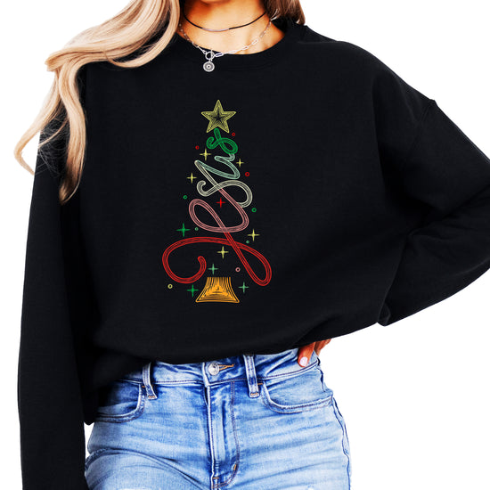 Jesus Christmas Tree Christian Sweatshirt Black