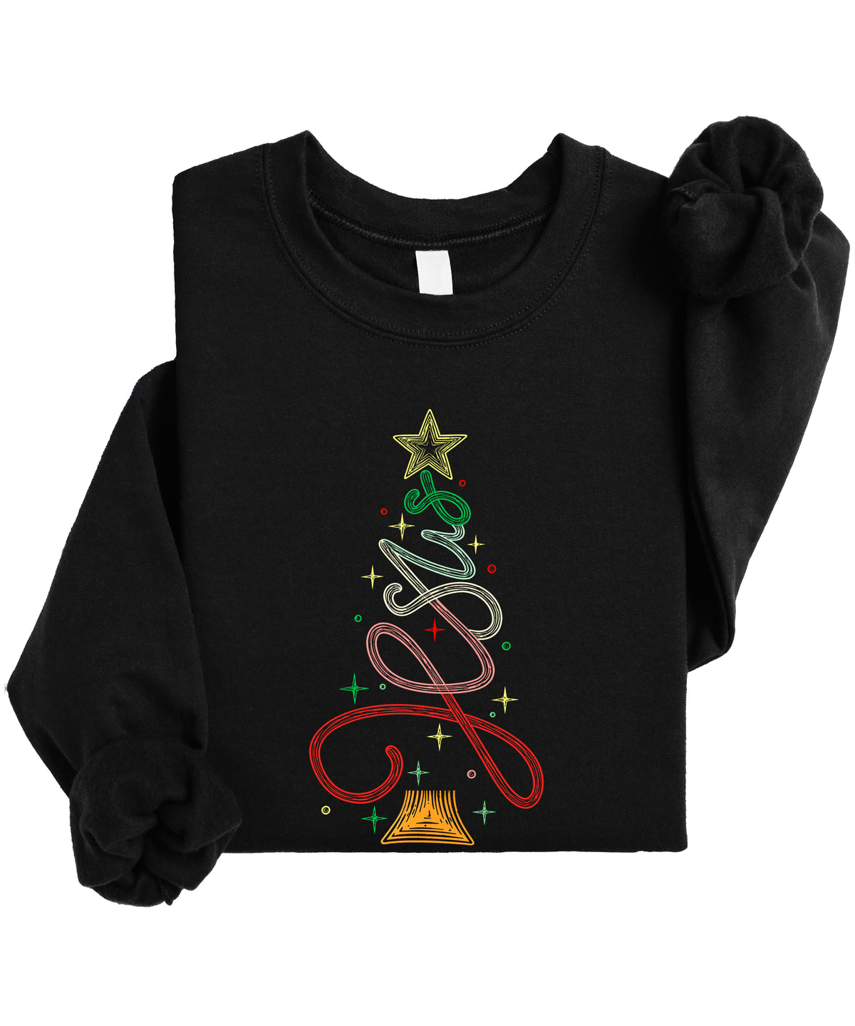 Jesus Christmas Tree Christian Sweatshirt Black