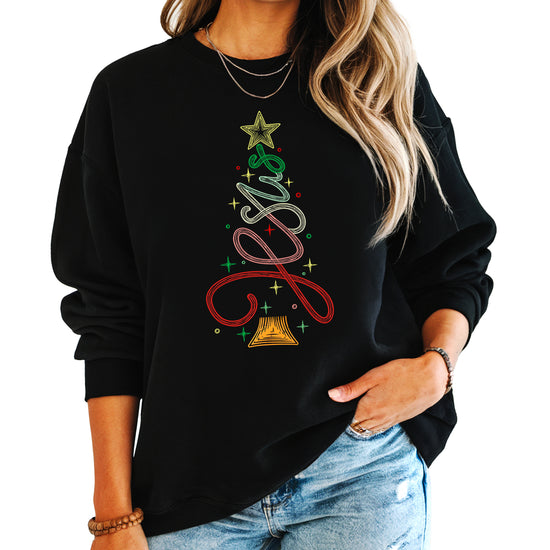 Jesus Christmas Tree Christian Sweatshirt Black
