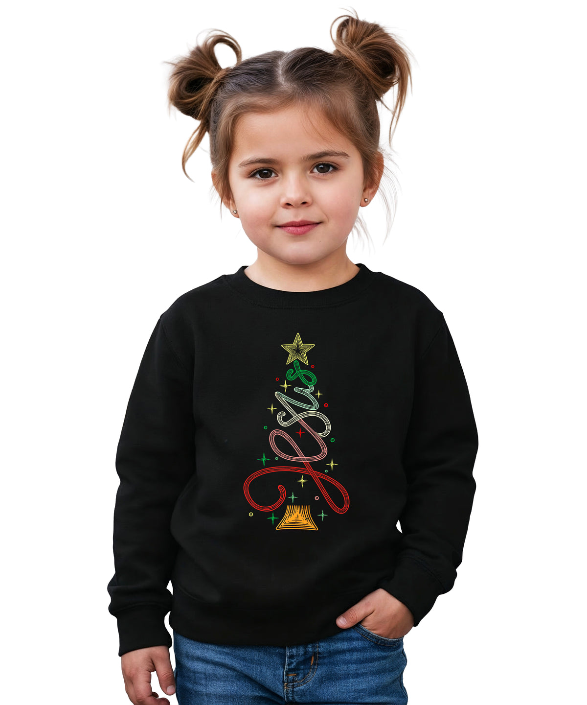 Jesus Christmas Tree Christian Sweatshirt youth Black