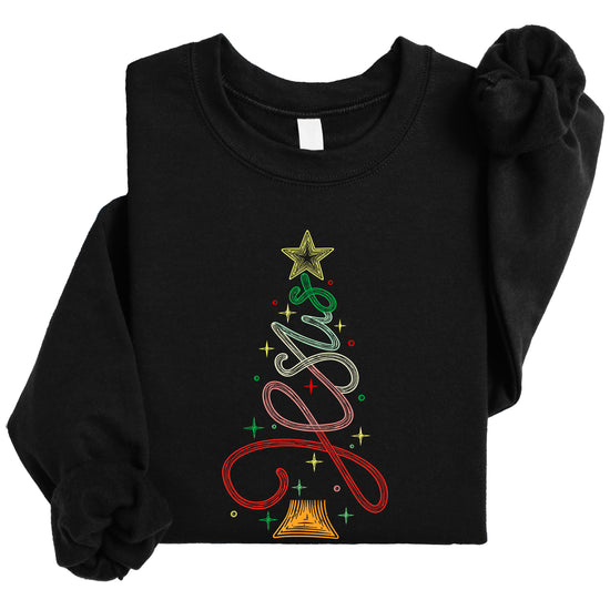 Jesus Christmas Tree Christian Sweatshirt youth Black