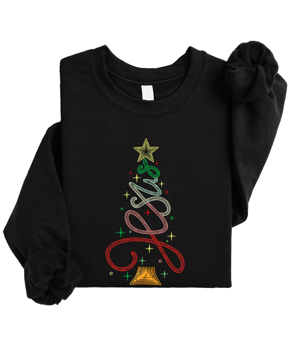 Jesus Christmas Tree Christian Sweatshirt youth Black