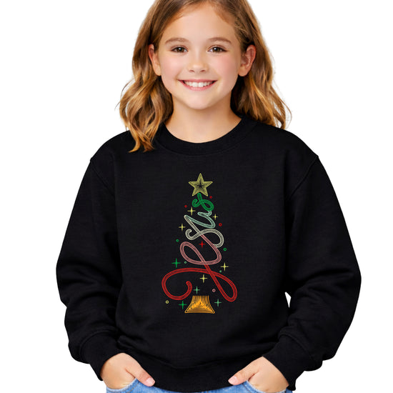 Jesus Christmas Tree Christian Sweatshirt youth Black