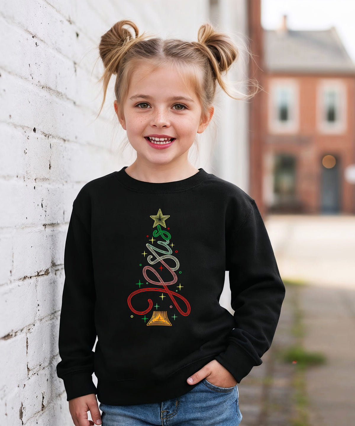Jesus Christmas Tree Christian Sweatshirt youth Black